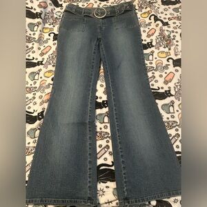 Angels Women’s Blue Flared Jeans with Decorative Belt